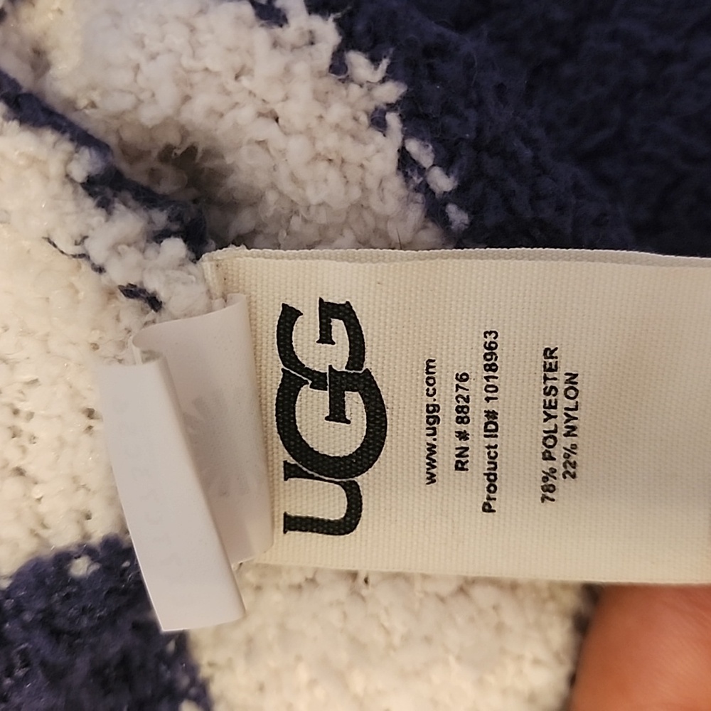 UGG Womens Longsleeve Plush Mockneck Blue White Stripe Sweater - Picture 9 of 11